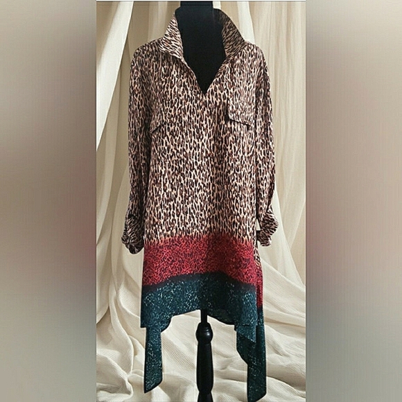 Animal Print Boho XL Asymmetrical Hemline Slip-On Artisy Lagenlook Tunic New - Picture 2 of 9